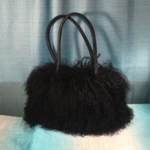 The Find brand Purse Black Curly Wool Awesome Furry Handbag 14x9